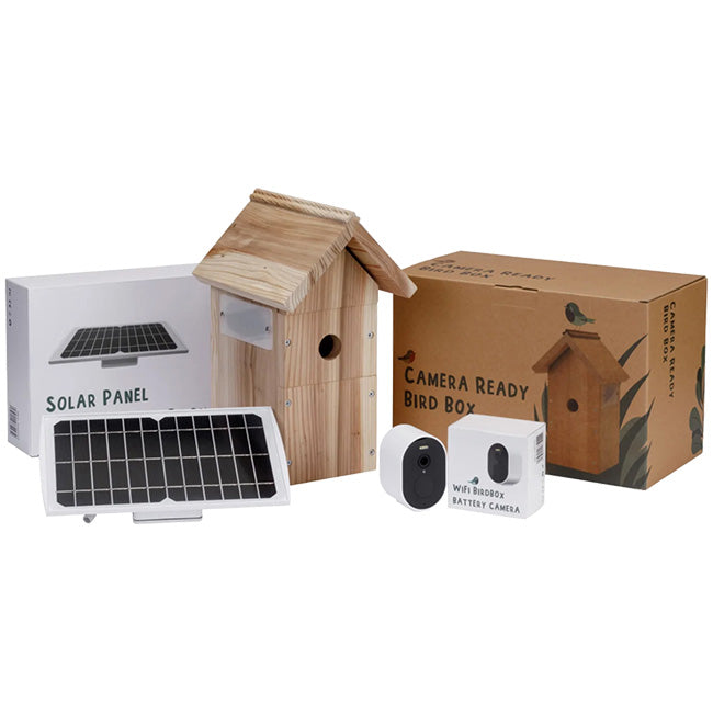 Nestera Wooden Bird House w/Solar Powered Camera & Panel